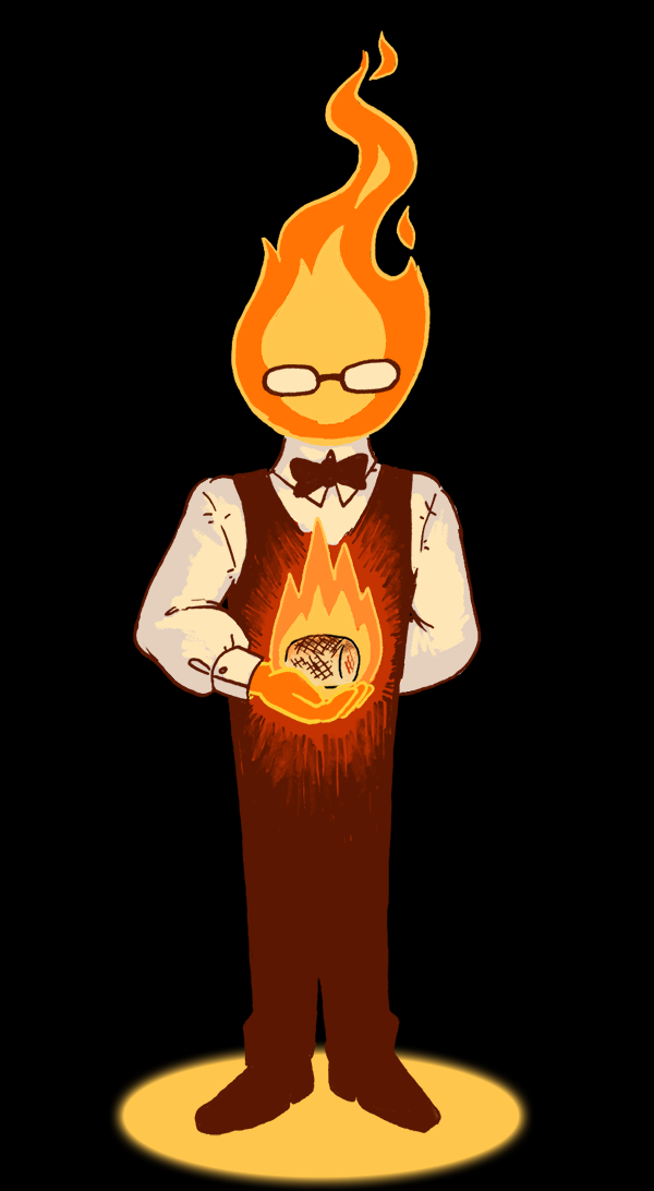 Grillby, holding a toasted marshmallow