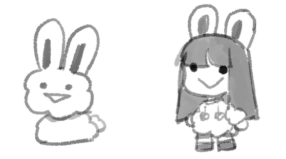 Two sketches of bunny-like figures