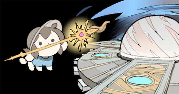 Temmie wielding a staff against Ozma from Final Fantasy XIV